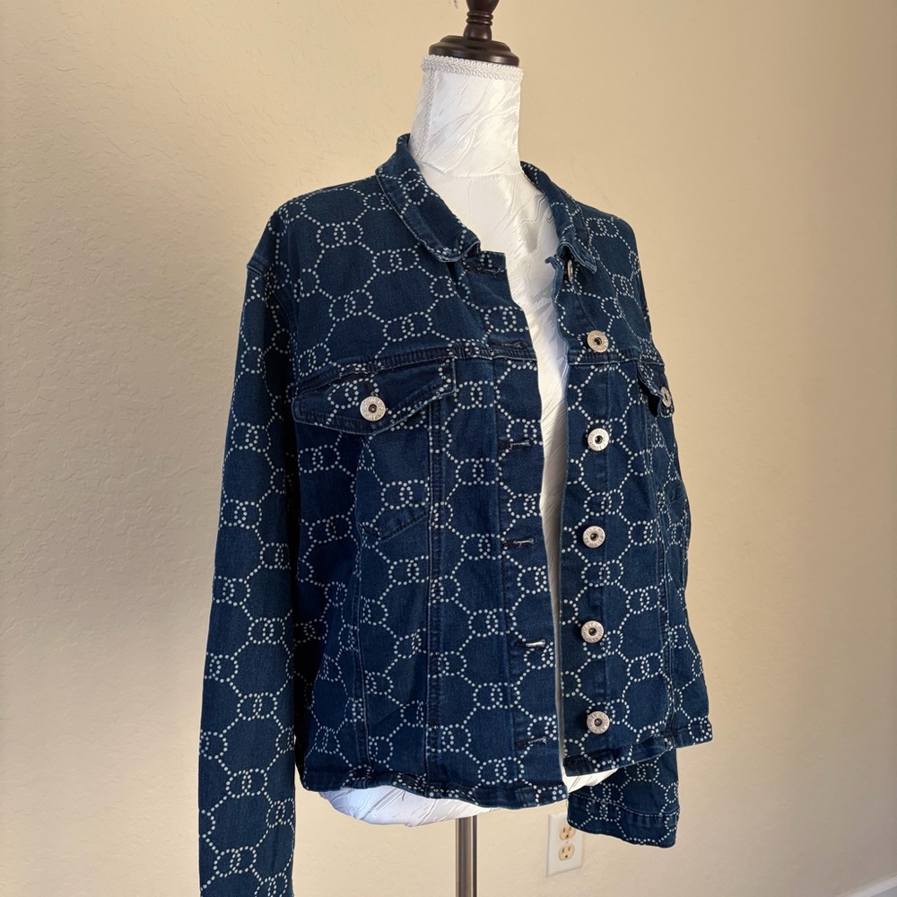 Ashley Stewart Y2K‎ Monogram Stretch Denim Jacket Size 22/24 Plus